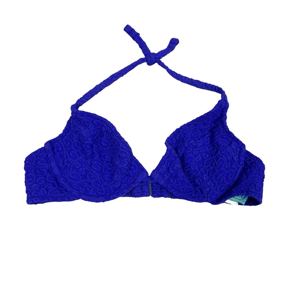 VINTAGE 90s Daffy Waterwear Blue Purple Bikini Swimsuit Top Women's Size 9/10